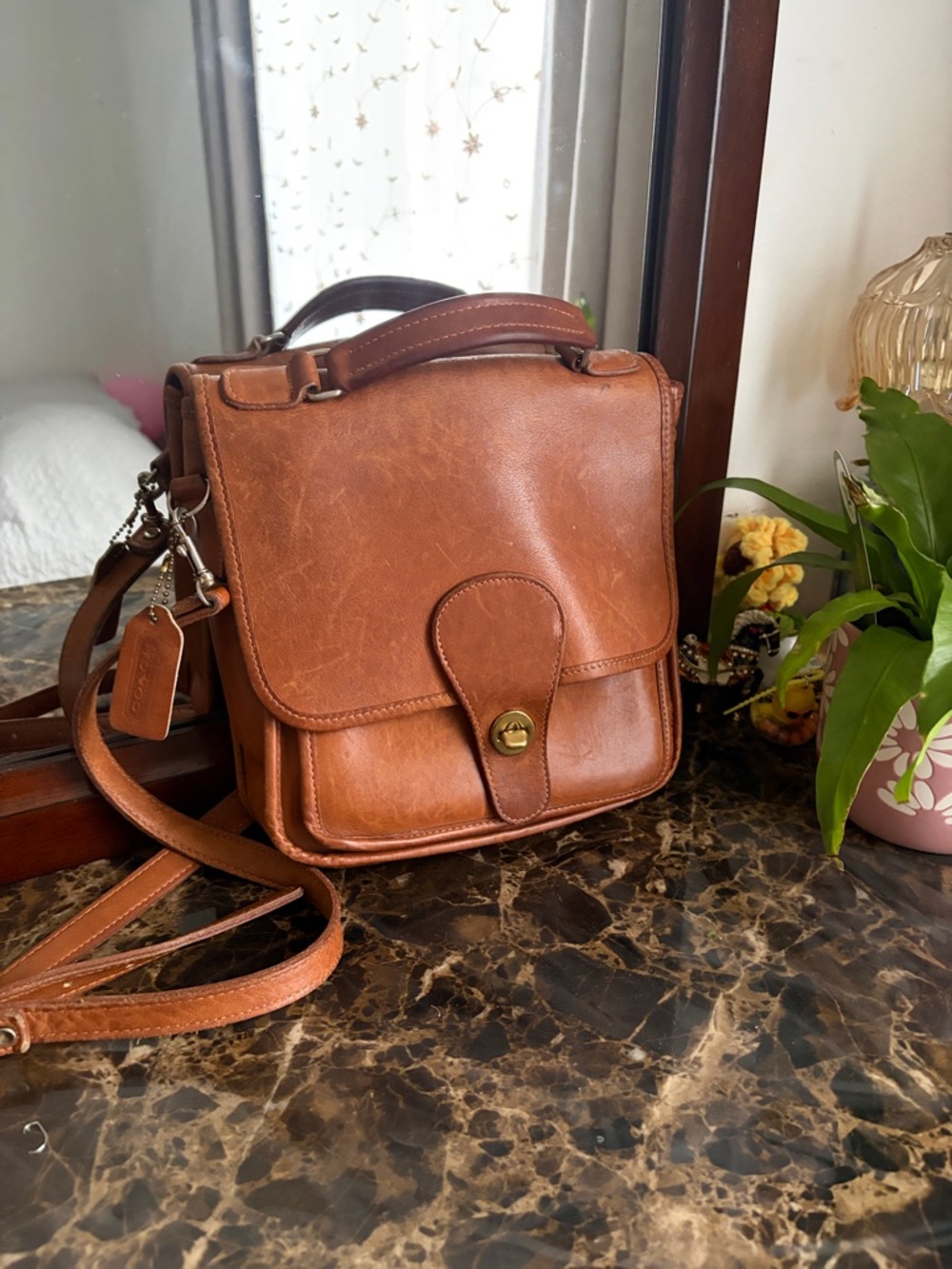 Vintage Coach Cognac Leather Compact Satchel